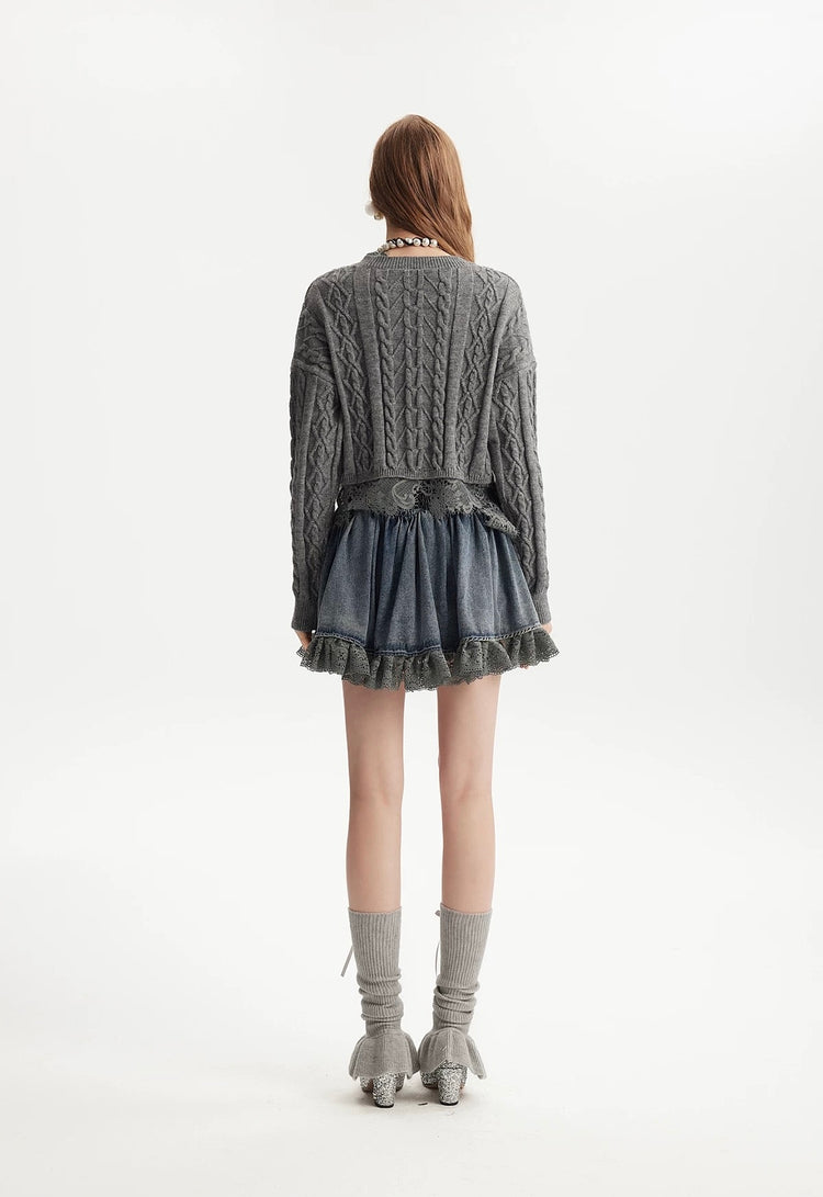 Lace Patchwork Pleated Skirt
