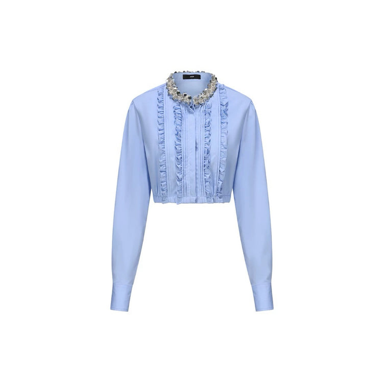 Ruched Tuck Sequin Cropped Shirt