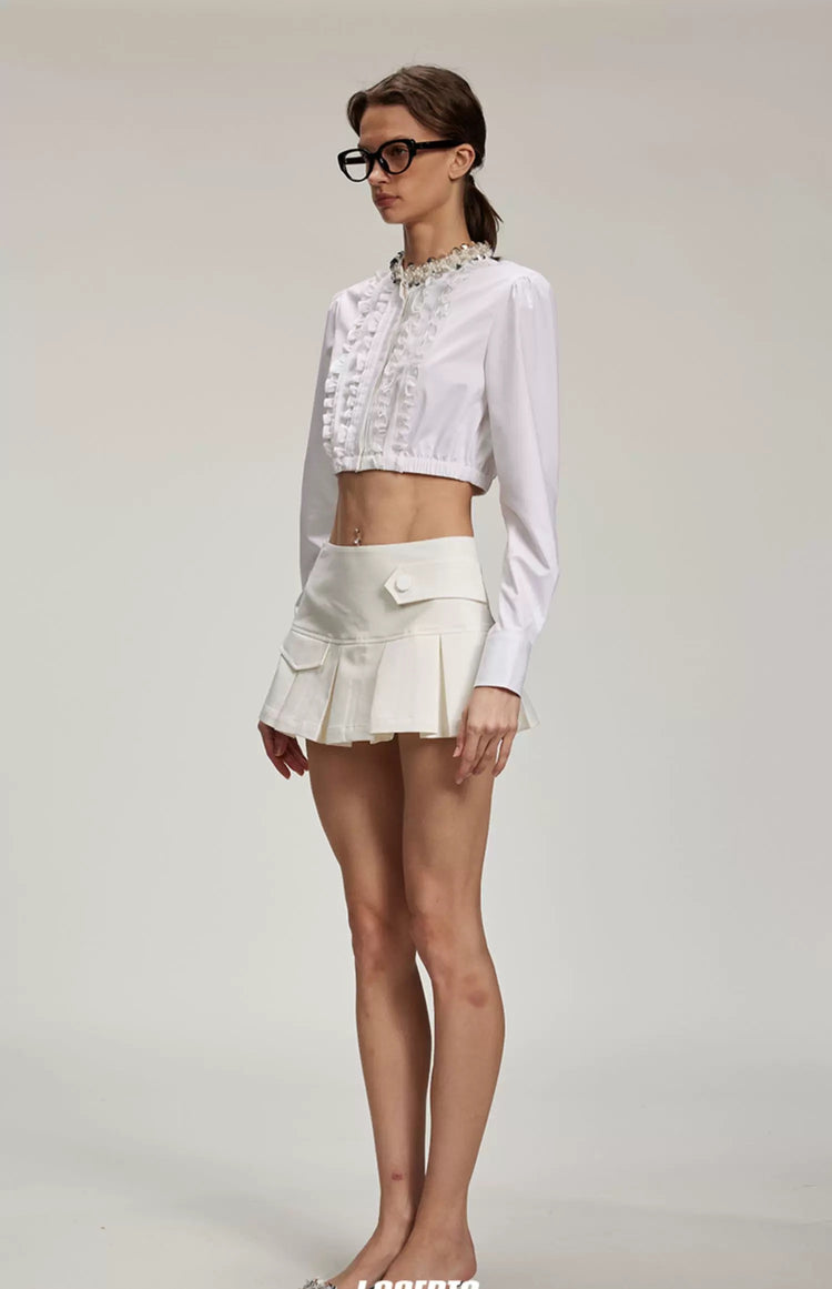Ruched Tuck Sequin Cropped Shirt
