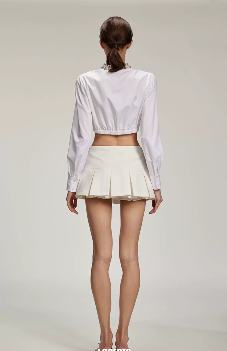 Ruched Tuck Sequin Cropped Shirt