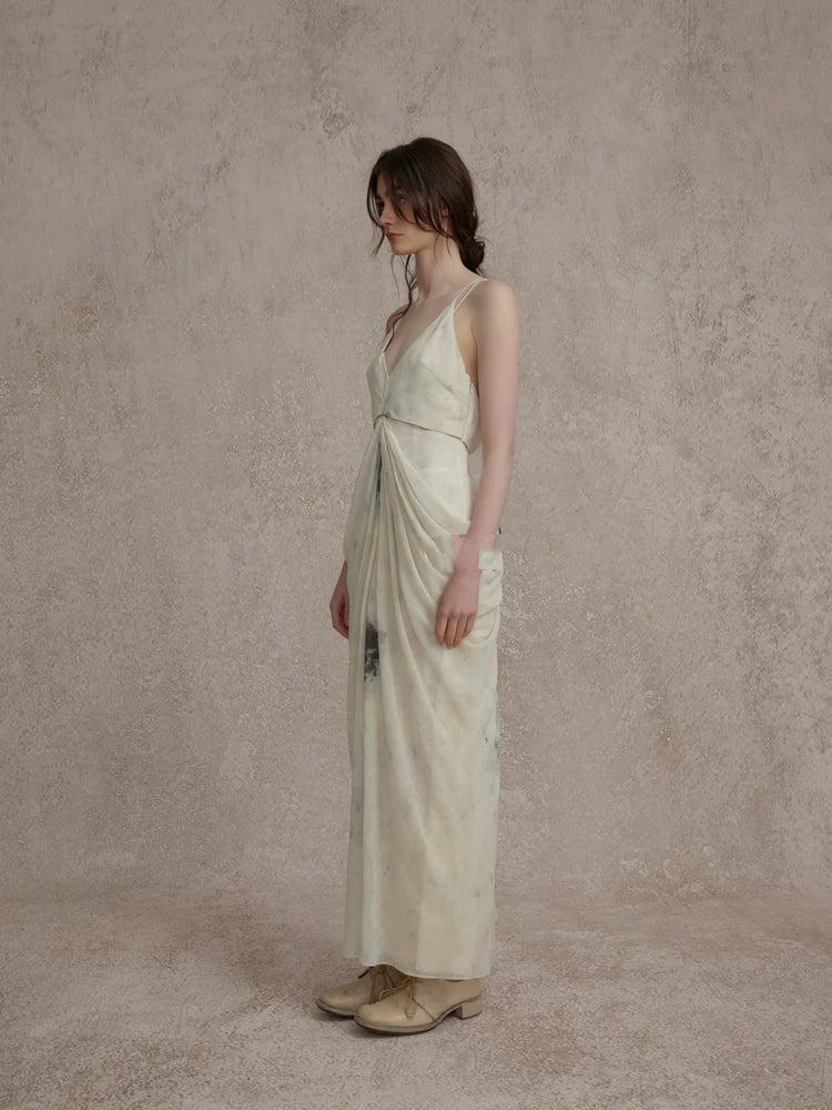 Beige Double-Layered Pleated Dress