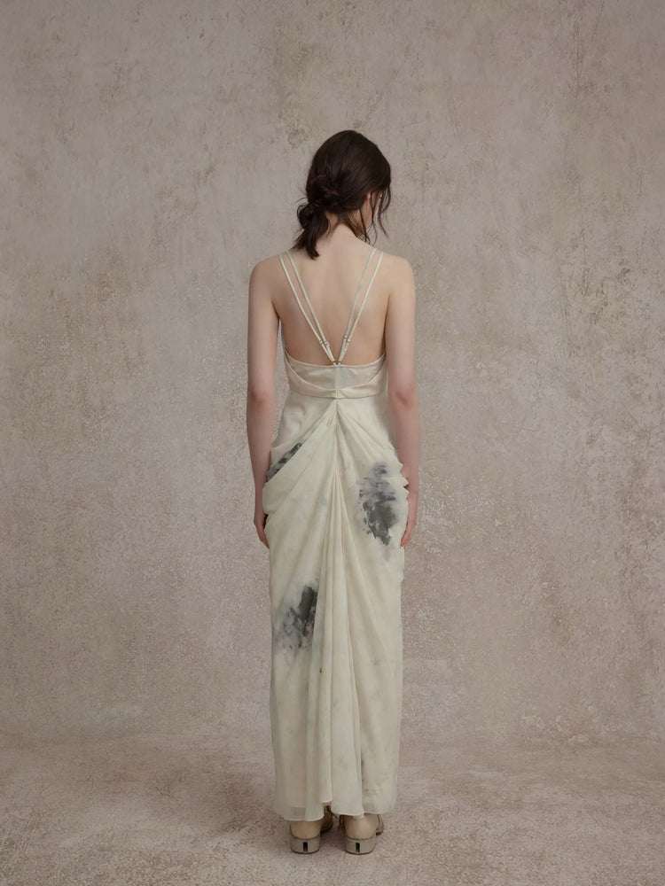 Beige Double-Layered Pleated Dress
