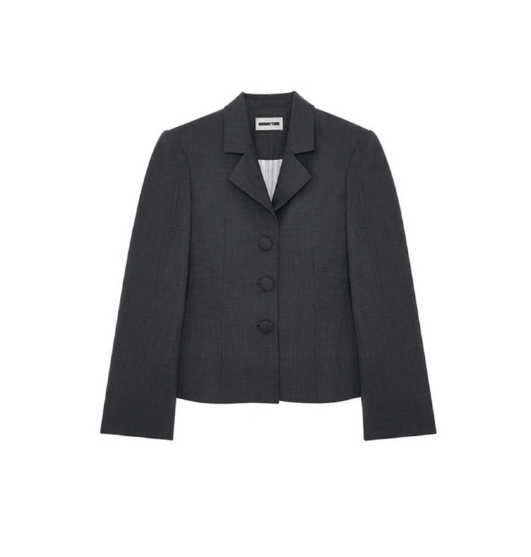 Gray V-Neck Cinched Waist Blazer