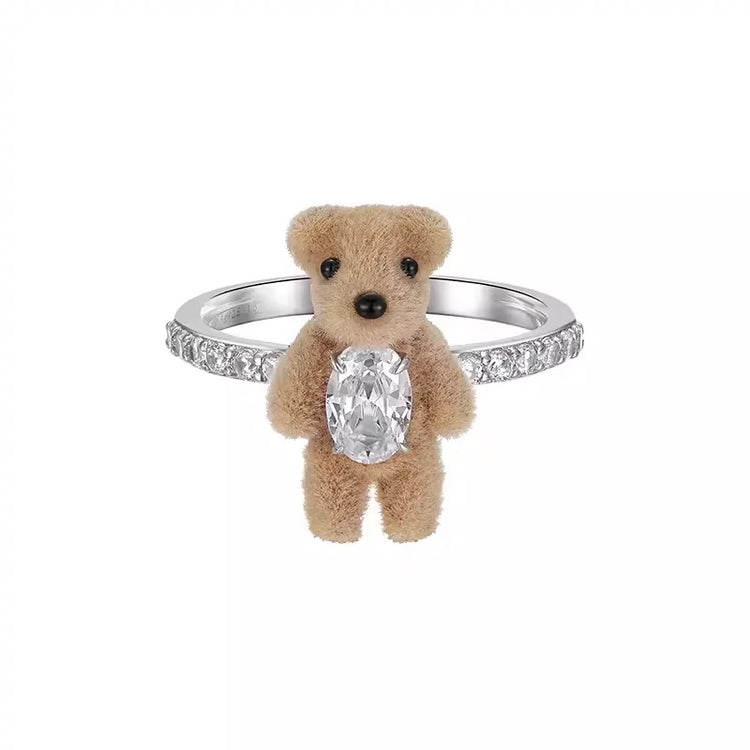 Paradise / Flocked Mini Bear Gemstone Ring