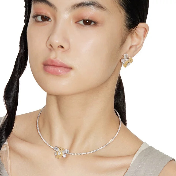 Paradise / Mini Bear Gemstone Bowknot Earrings