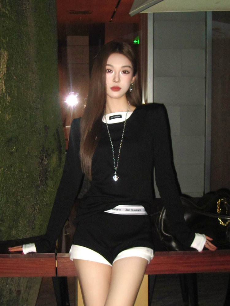 Logo Elastic Waistband Color-block Shorts