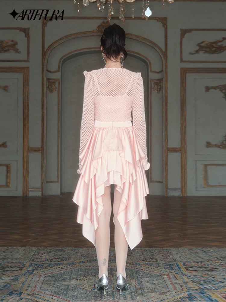 Peach-pink Butterfly Lace Camisole Dress