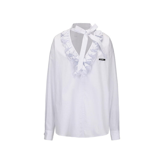 Ruffled V-Neck Loose Shirt