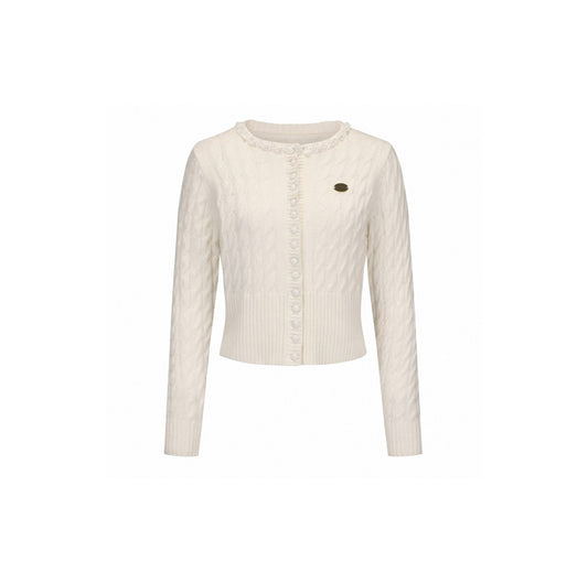 Sequin-Collar Cable Knit Cardigan