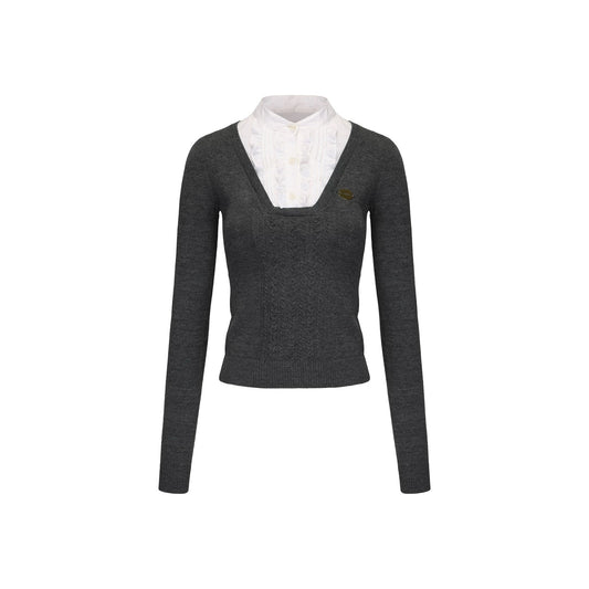 Needle-and-Mesh Patchwork Sweater