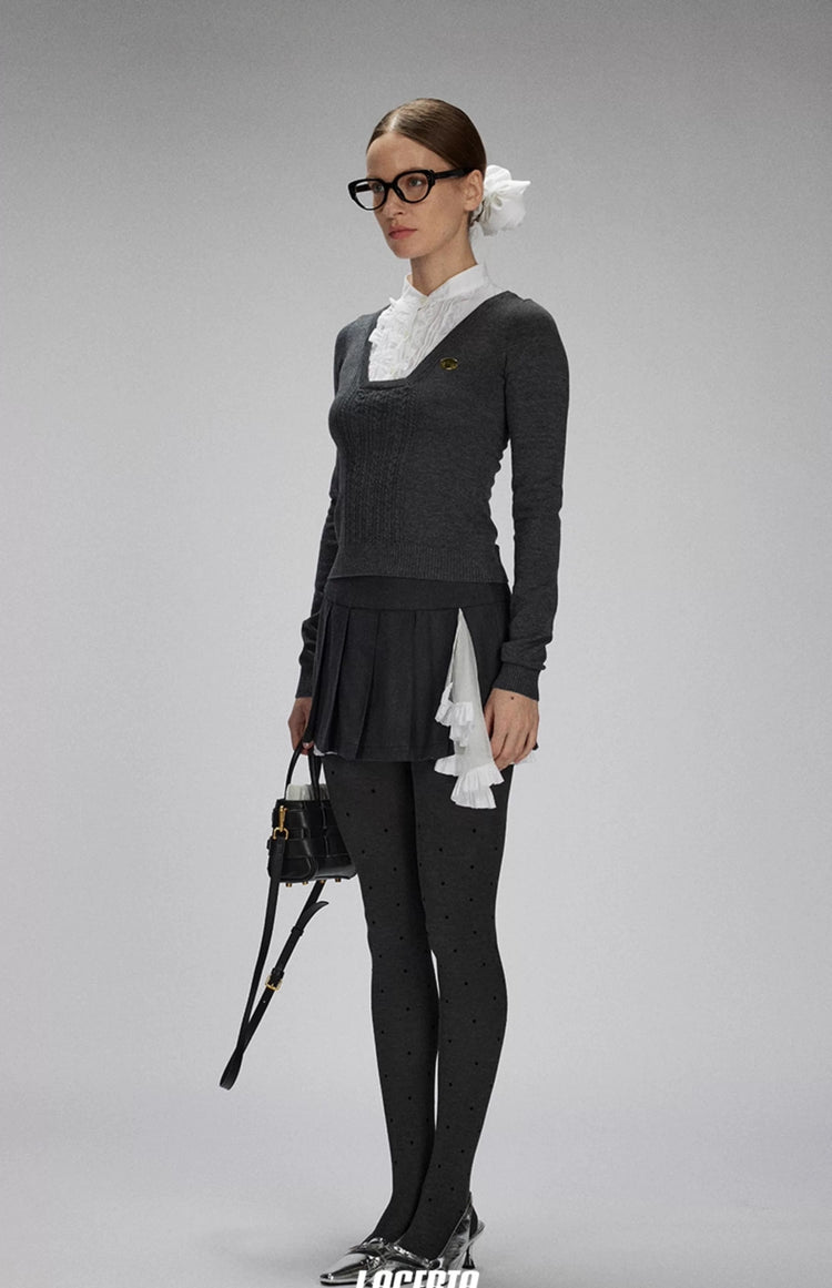 Needle-and-Mesh Patchwork Sweater