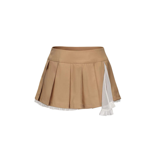 Patchwork Mesh Lace Pleated Skirt