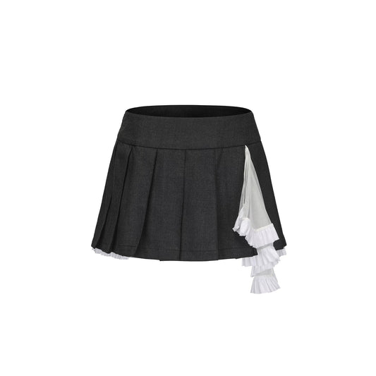 Patchwork Mesh Lace Pleated Skirt