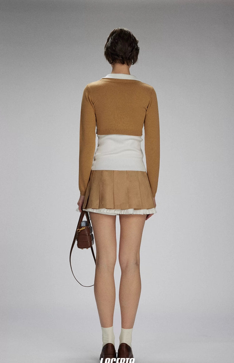 Patchwork Mesh Lace Pleated Skirt