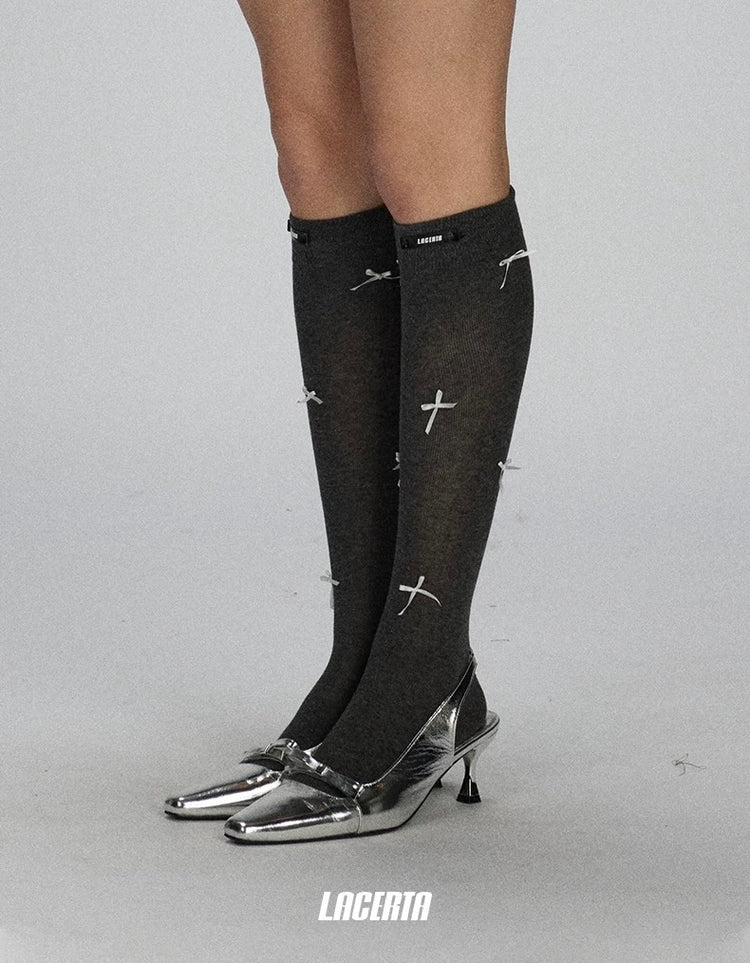 Mid-Calf Ballet-Style Bow Socks