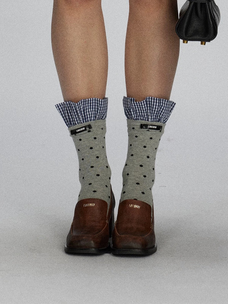 Polka Dot Plaid Patchwork Mid-Calf Socks