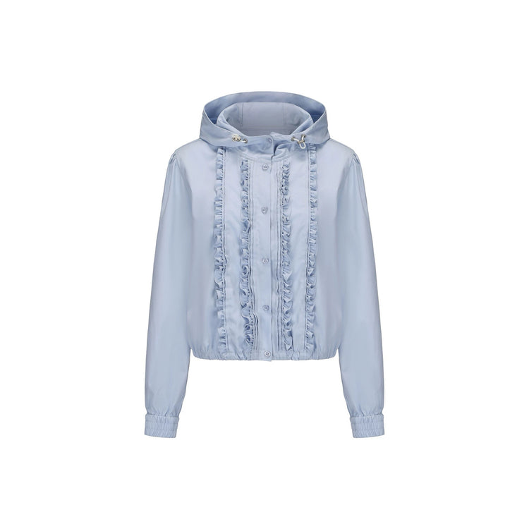 Ruffled Trim Hooded Preppy Shirt