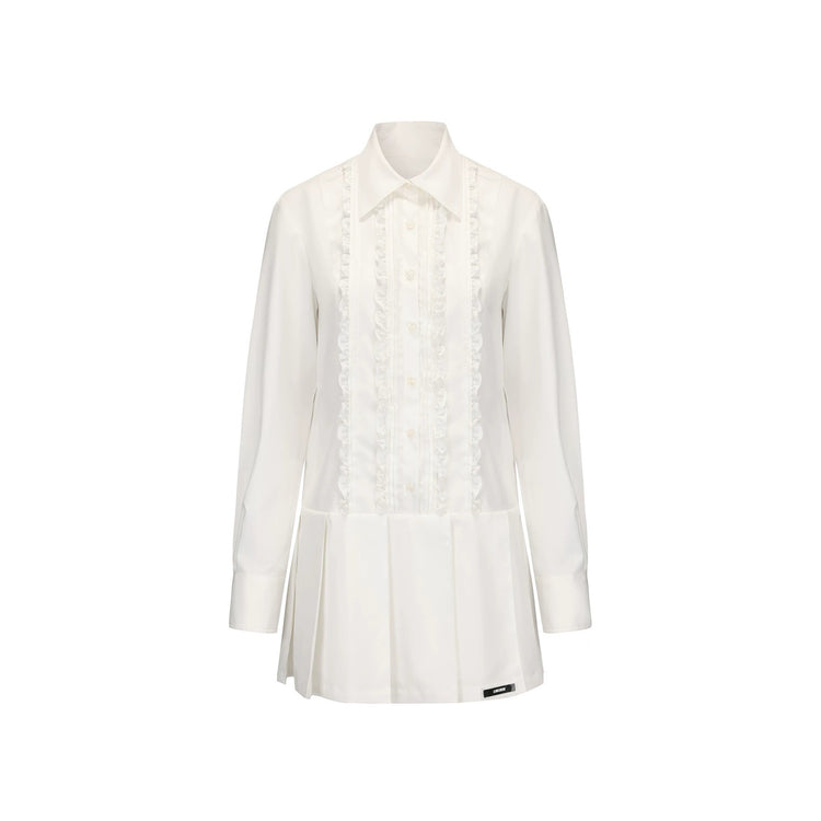Ruffled Trim Preppy Shirt Dress