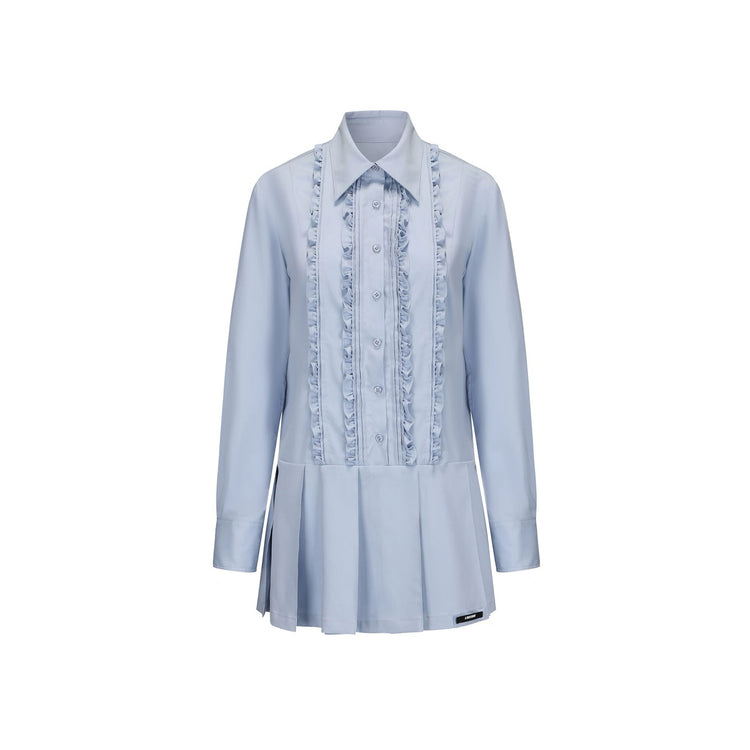 Ruffled Trim Preppy Shirt Dress