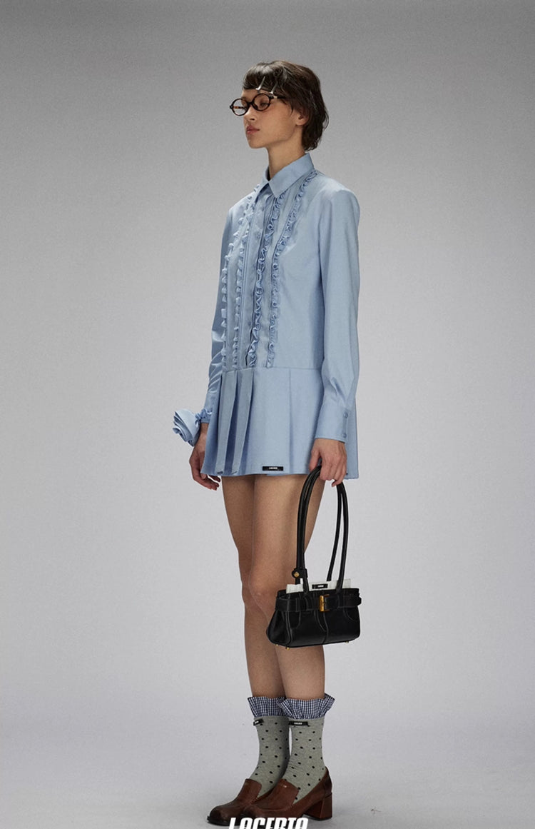 Ruffled Trim Preppy Shirt Dress