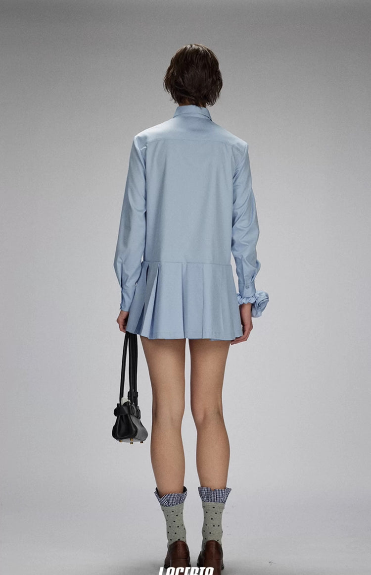 Ruffled Trim Preppy Shirt Dress