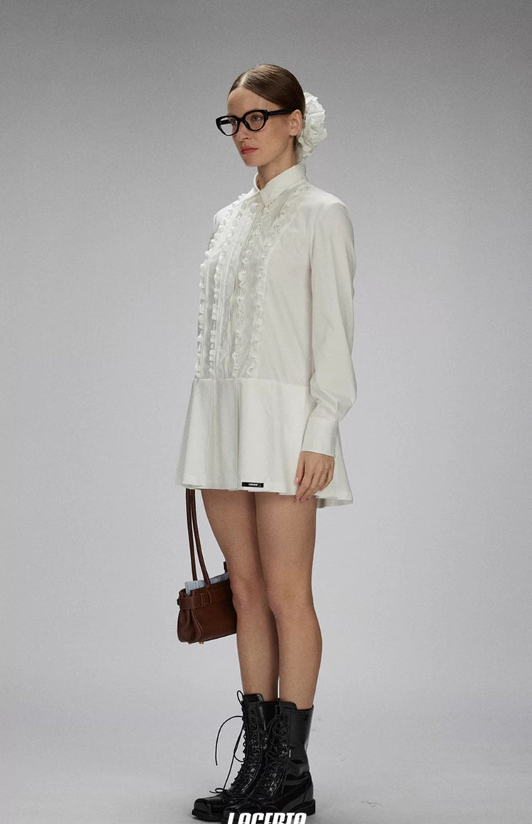 Ruffled Trim Preppy Shirt Dress