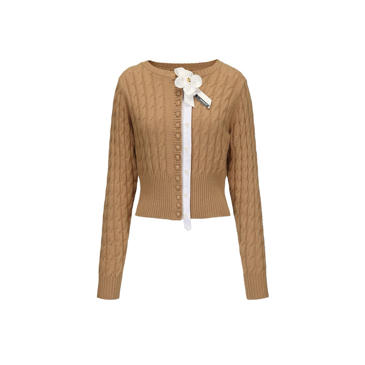 Double Placket Flower Knit Cardigan