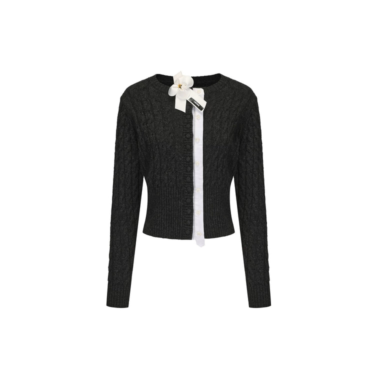 Double Placket Flower Knit Cardigan