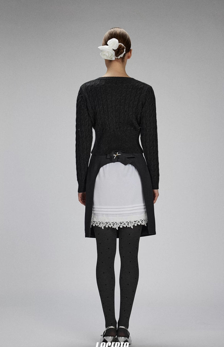 Double Placket Flower Knit Cardigan