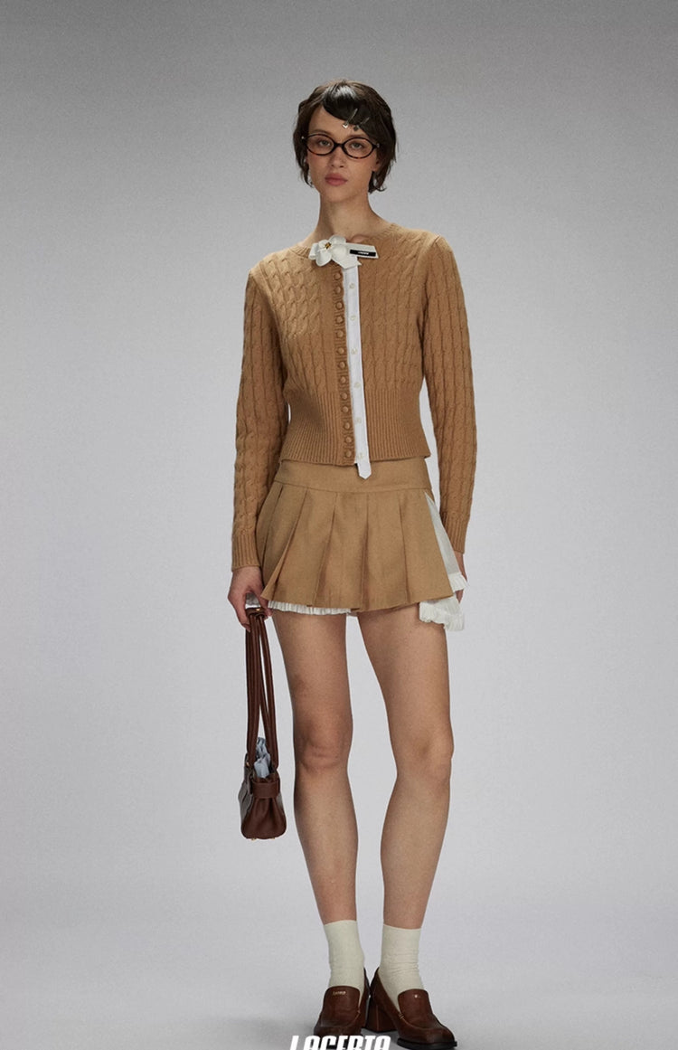 Double Placket Flower Knit Cardigan
