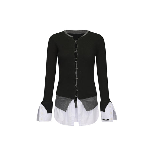 Mesh Panel Faux Two-Piece Cardigan