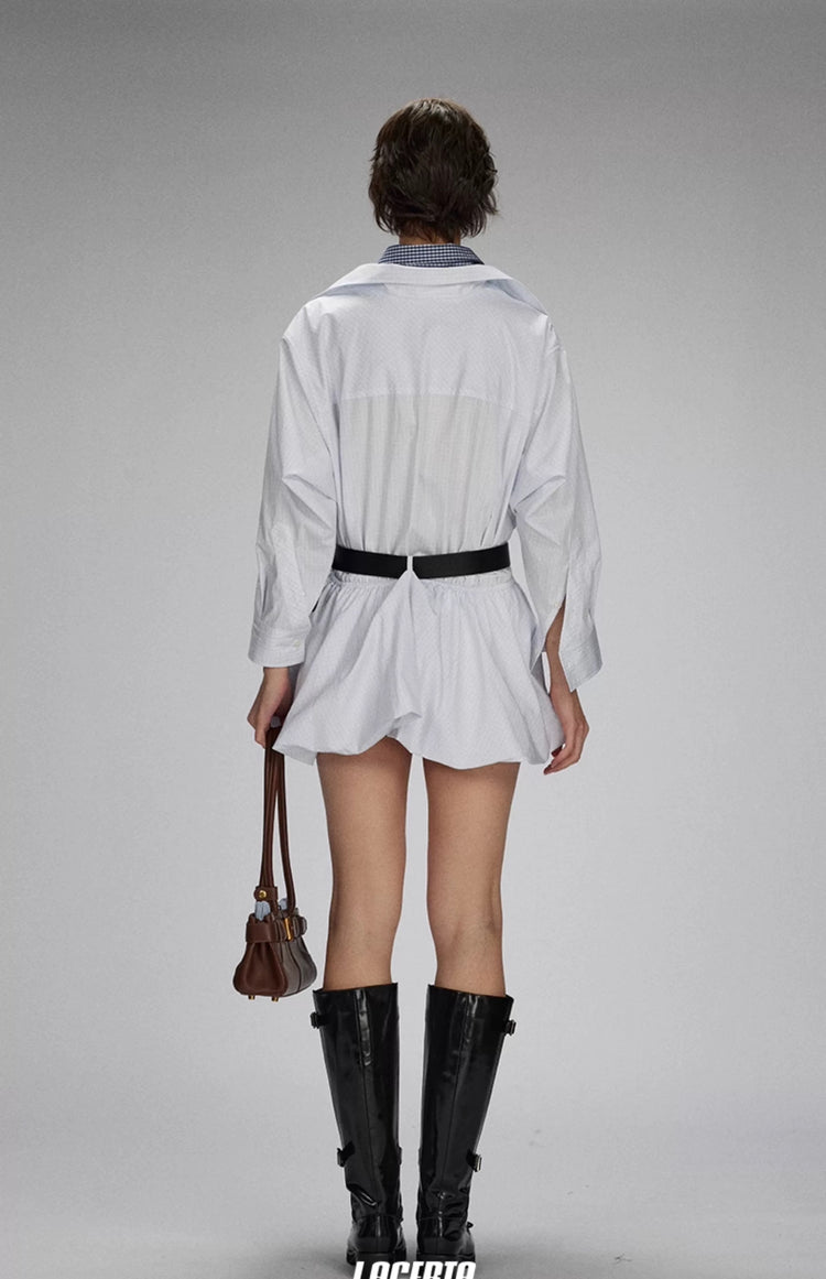 Small Check Double-Collar Low-Waist Shirt Dress