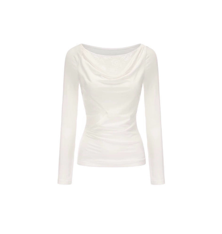 Dropped Shoulder Lace Double-layer Draped Neckline top