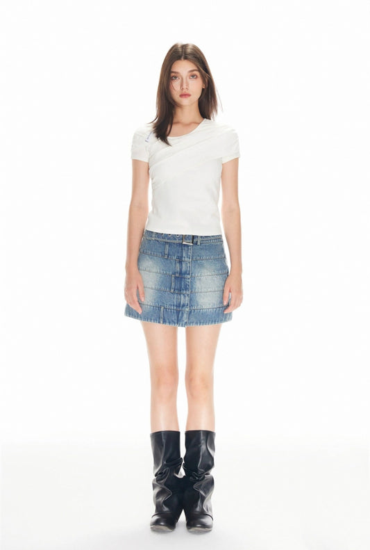 Ruched Patchwork Logo T-Shirt