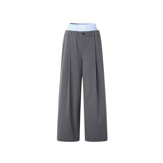 Fake Two-Piece Patchwork Double Waist Striped Trousers
