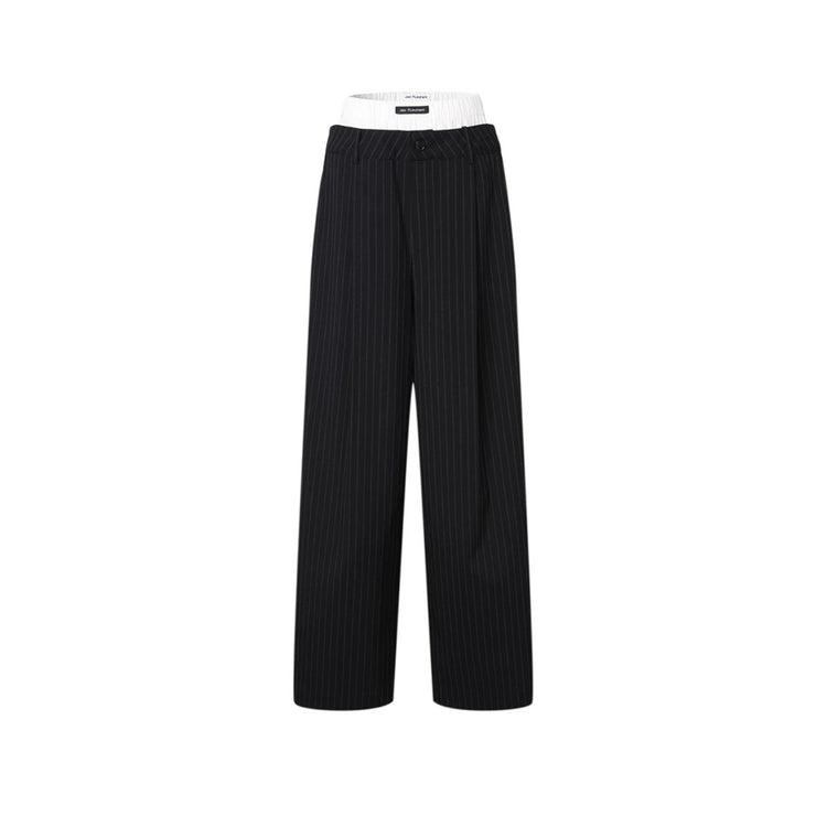Fake Two-Piece Patchwork Double Waist Striped Trousers