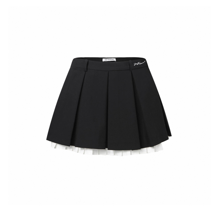 Double-Layer Embroidered Logo Pleated Skirt