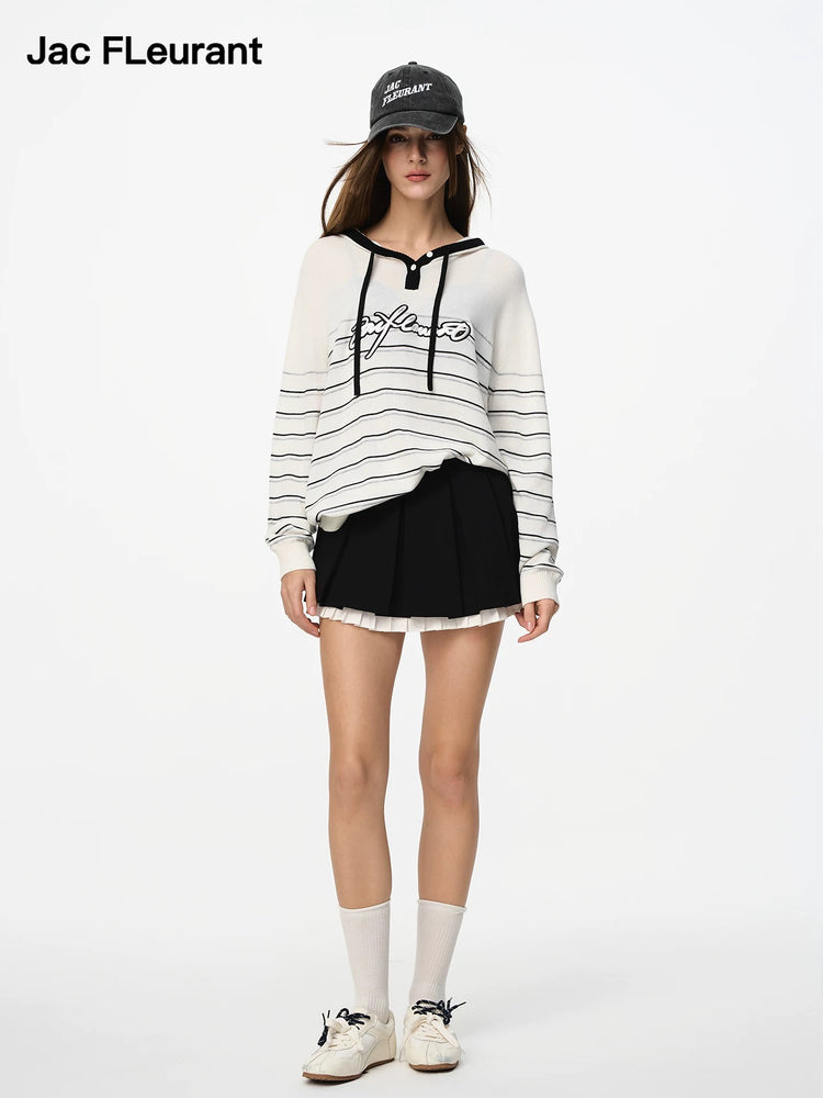 Double-Layer Embroidered Logo Pleated Skirt