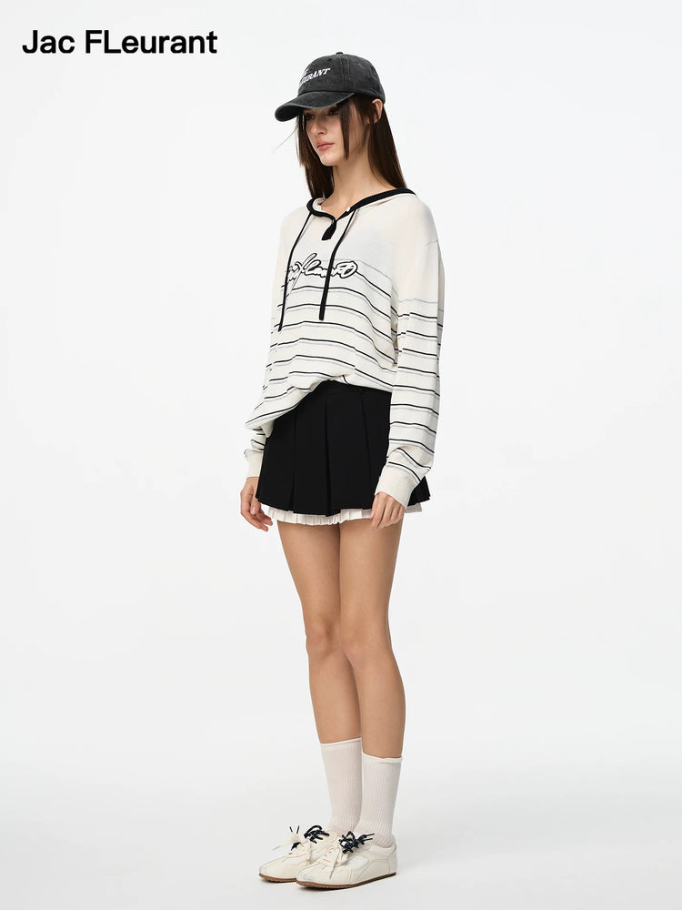 Double-Layer Embroidered Logo Pleated Skirt