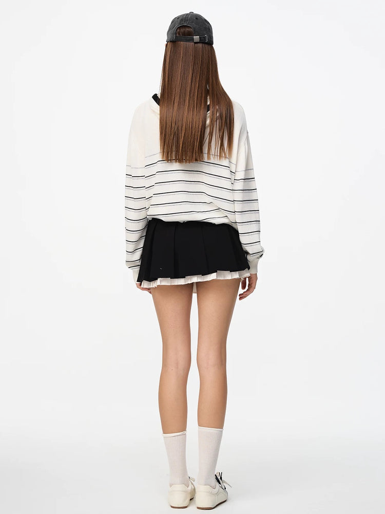 Double-Layer Embroidered Logo Pleated Skirt