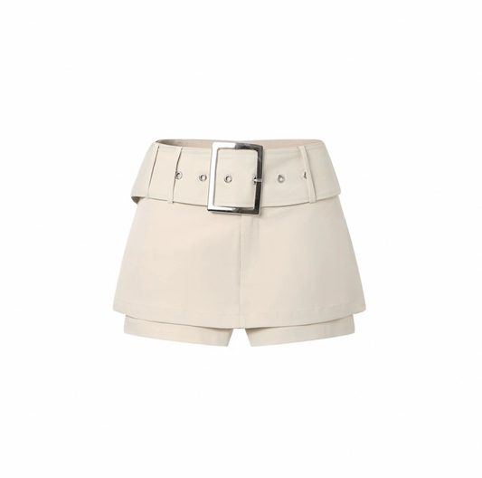 Khaki Belted Skirt Pants