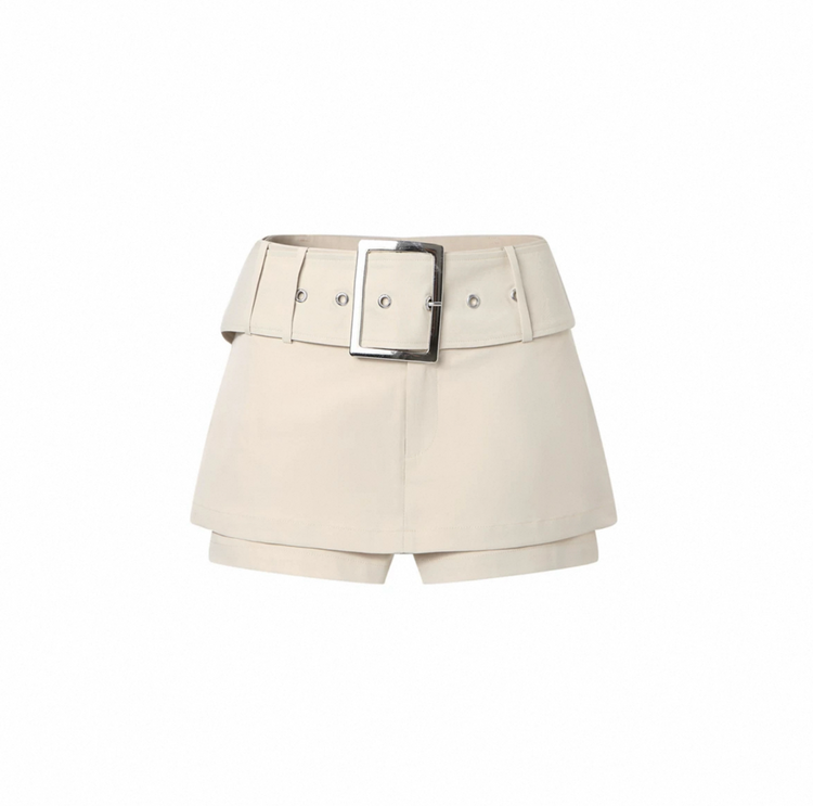 Khaki Belted Skirt Pants
