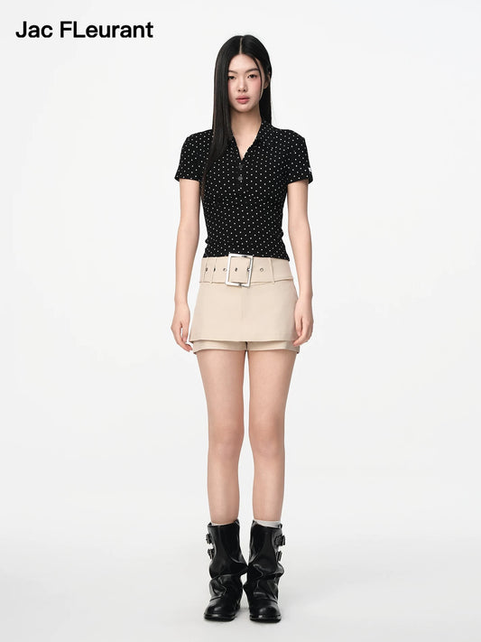 Khaki Belted Skirt Pants