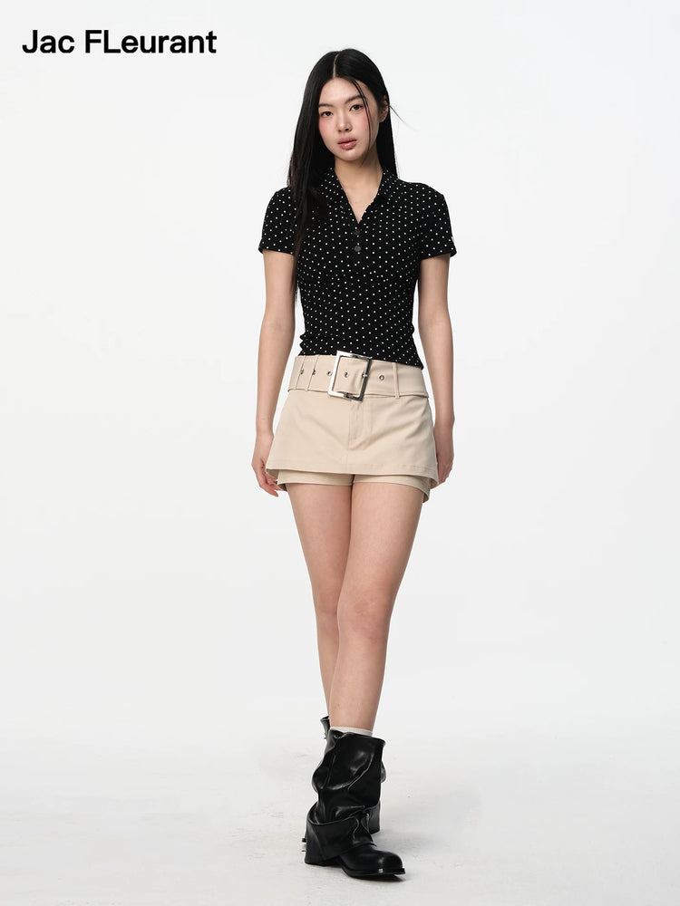 Khaki Belted Skirt Pants