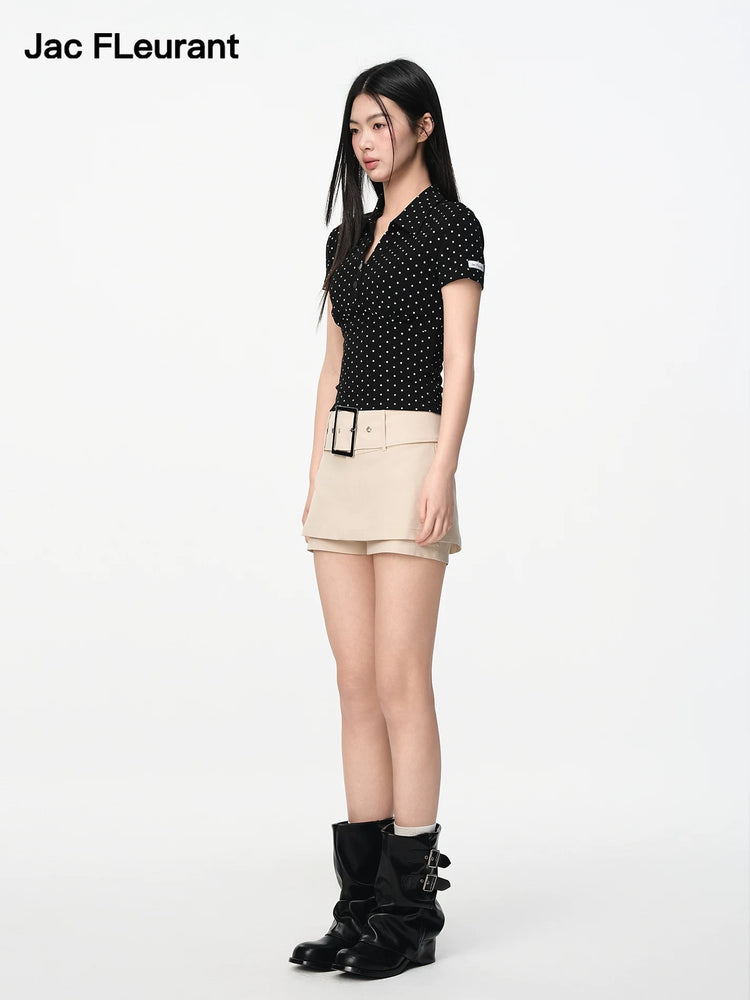 Khaki Belted Skirt Pants