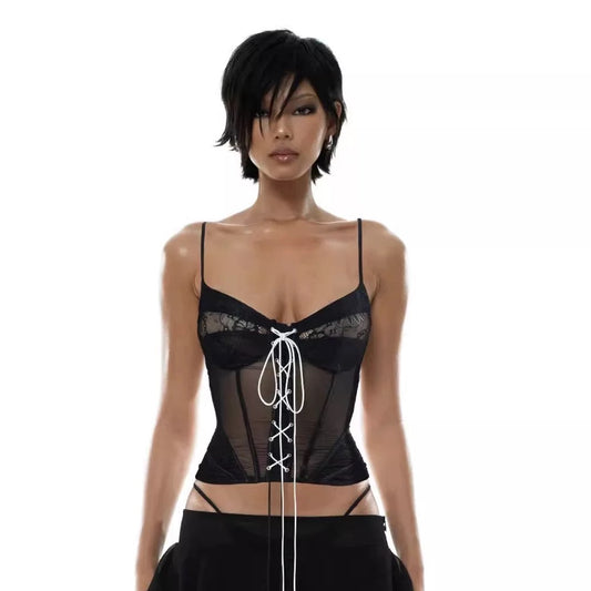 Lace-Up Lace Cami Top