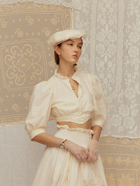 Vacation-style Ruffled Collar Short Shirt