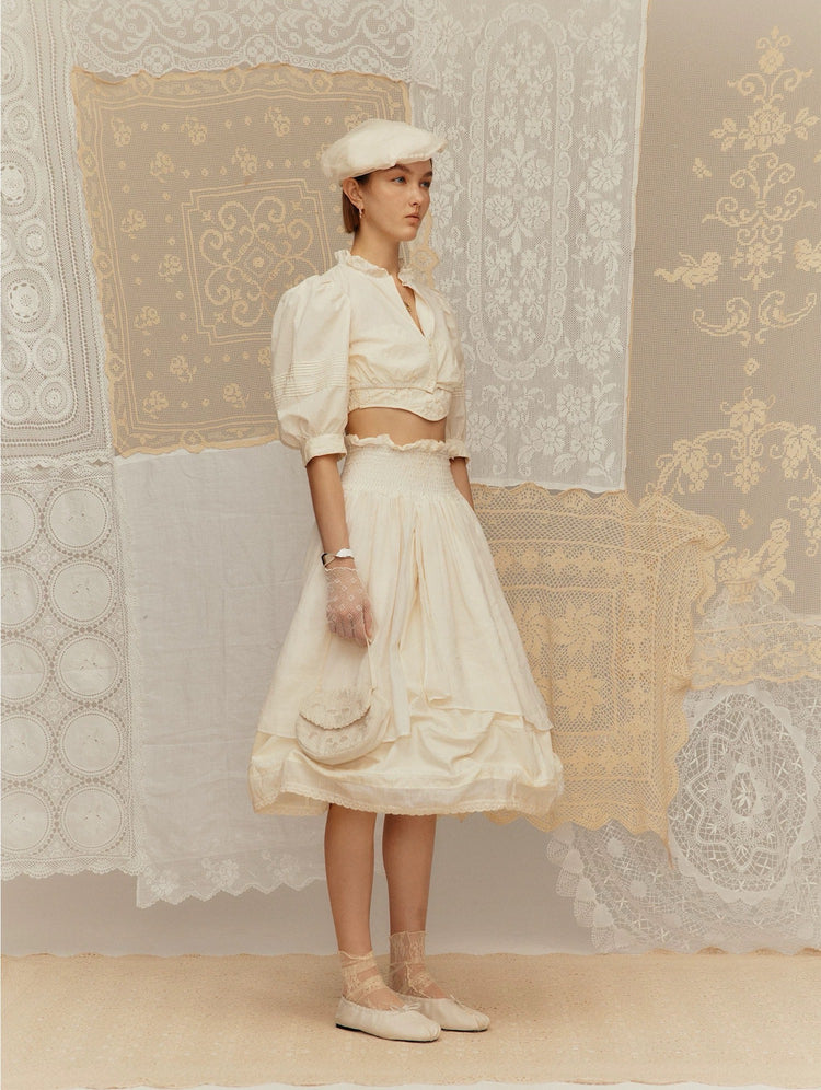 Vacation-style Ruffled Collar Short Shirt