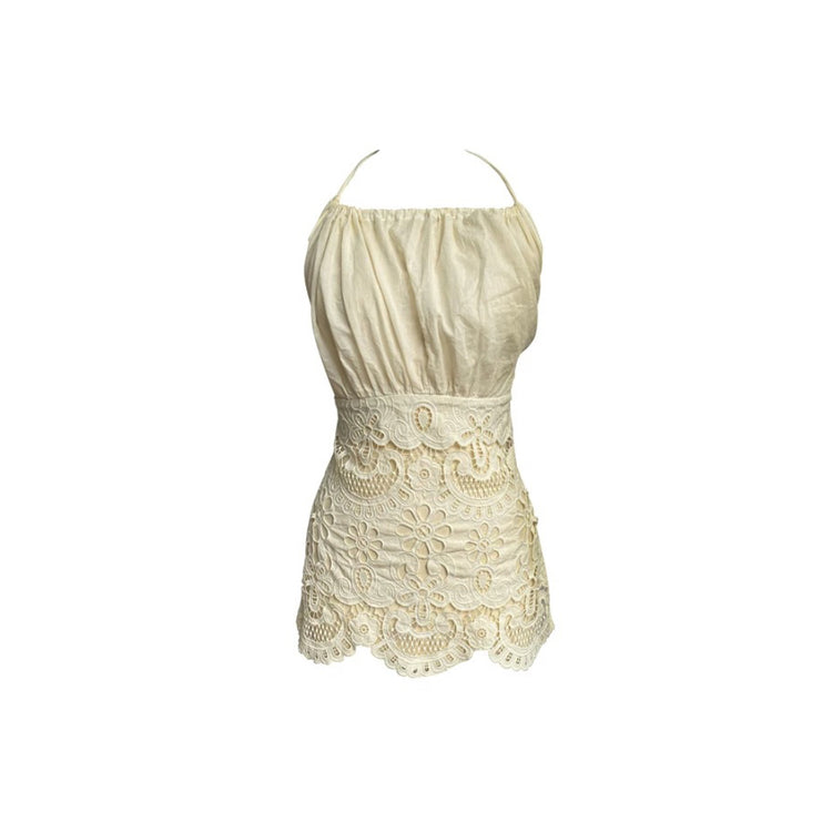 Hollow-out Embroidered Halter Top