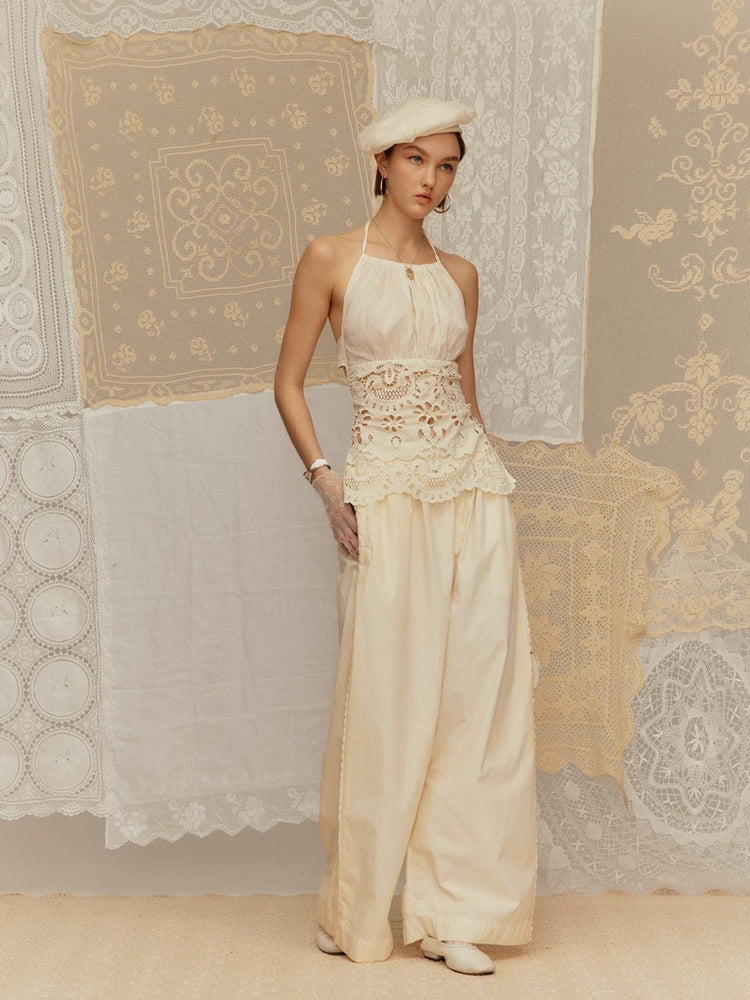 Hollow-out Embroidered Halter Top